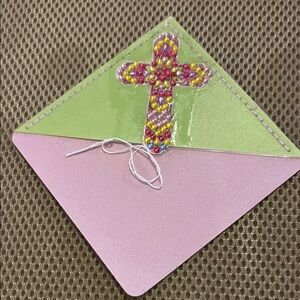 Pink and Green Beaded Cross Bookmark